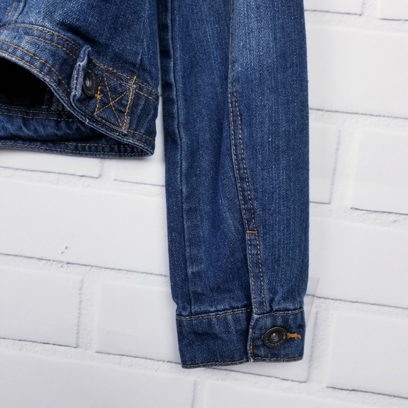 Womens Button Up Jean Jacket Sz M Med Wash Biker Moto Long Sleeve Highway Jeans - Picture 6 of 8